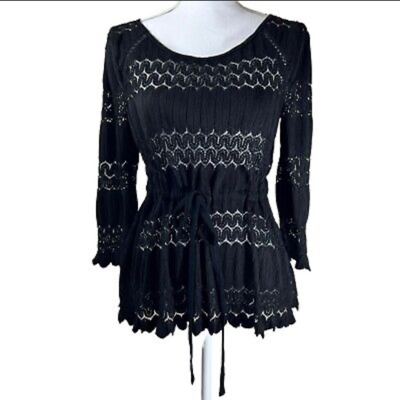 Free People Black Ruffled Tie Front Blouse - Picture 1 of 8